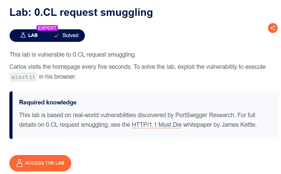 PortSwigger 0.CL lab landing page