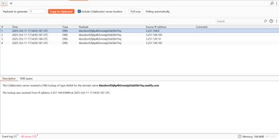 Burp Collaborator showing callback from lab host.
