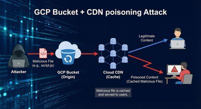 GCP bucket + CDN poisoning visualization.