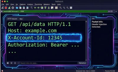 A screenshot of network traffic analysis software showing a raw HTTP request, with the custom header X-Account-Id highlighted.