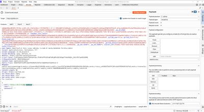 Burp Intruder configuration screen with payload positions highlighting the modification of the 'import_url' parameter for SSRF testing.