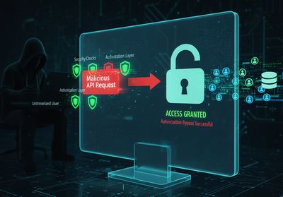 Visualization of a malicious API request successfully bypassing security checks, leading to an authorization bypass.