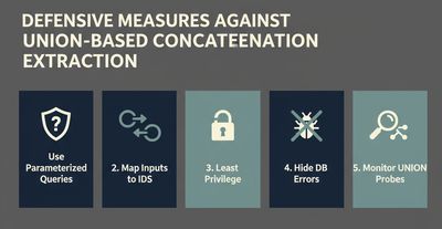 Checklist of defensive measures to prevent UNION-based concatenation extraction.