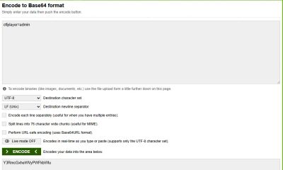 Screenshot showing the process of modifying the decoded JSON to elevate the role to 'admin' and re-encoding it to Base64.