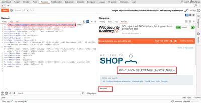 Injected string t46tDZ appears in the page after successful UNION SELECT.