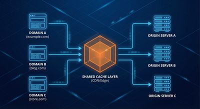 A map showing multiple domains sharing one cache layer.