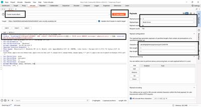 Burp Intruder configuration screenshot, showing payload markers set, a payload list covering alphanumeric characters (a-z, 0-9), and the "Welcome back" string used for grep match.