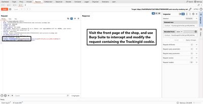 Captured front-page request showing TrackingId cookie.