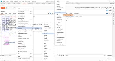Hackvertor encoding being applied to injection payload.