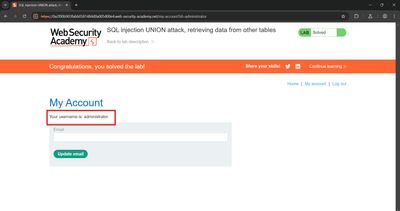 Screenshot of the application showing a successful login as the administrator.