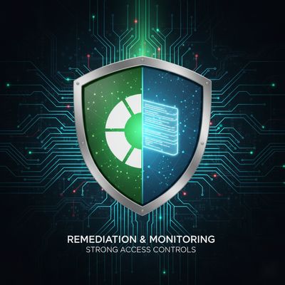 Symbolic image combining a security patch icon with audit logs, representing the remediation and monitoring efforts after discovering an access control vulnerability.