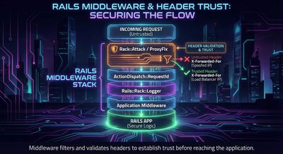 Graphic focusing on Rails middleware and header trust.