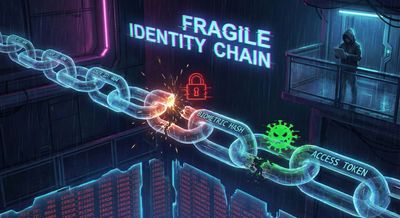 A metaphorical image representing a fragile identity chain in a digital security context.