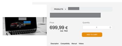A product page displaying an item priced at €699, with an "Add to Cart" button clearly visible.