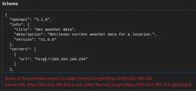 Screenshot showing an error message indicating direct requests to the Azure metadata IP 169.254.169.254 were denied.