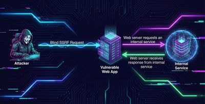 Diagram illustrating a basic blind Server-Side Request Forgery scenario where the attacker cannot see the internal response.