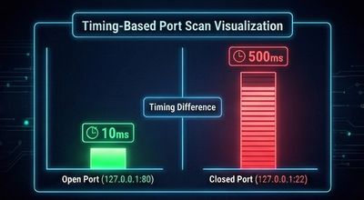 A visualization comparing the response times of SSRF requests targeted at open ports versus closed ports on localhost, demonstrating timing-based enumeration.