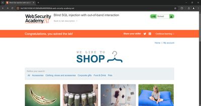 Lab solved banner after Collaborator interaction.