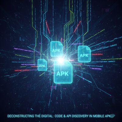 Abstract art showing lines of code and API endpoints emerging from APK files.